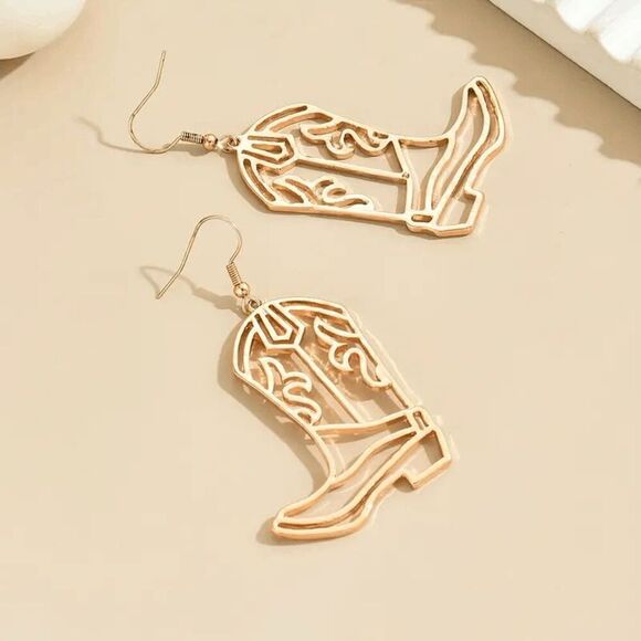 Western Gold Boot Dangle Earrings - Picture 4 of 5